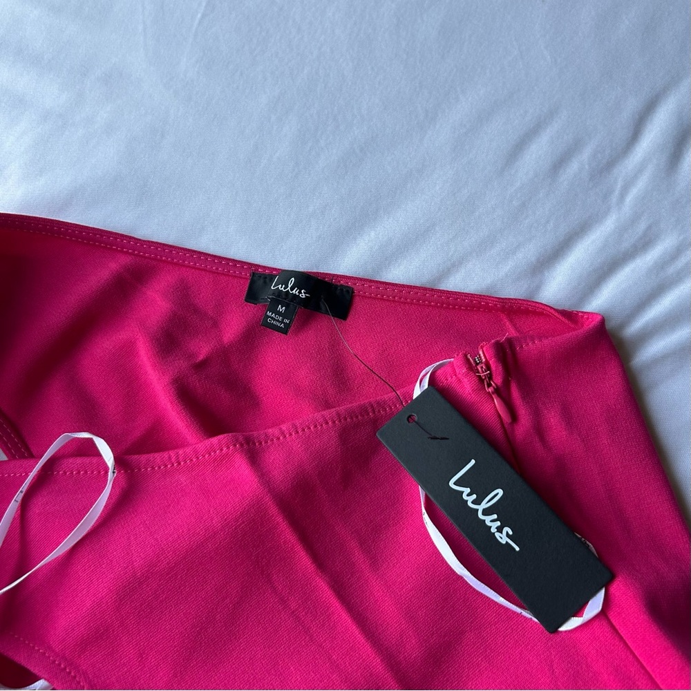 NWT Lulus Down to Party Hot Pink One-Shoulder Cutout Bodycon Mini Dress - Picture 6 of 6
